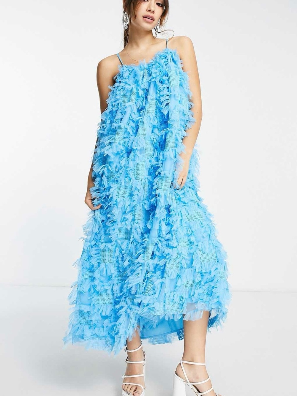 Sky Blue Textured Ruffle Maxi Dress